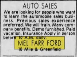 Mel Farr Ford (Northland Ford) - Jan 1979 Get A Demo As A Salesman
